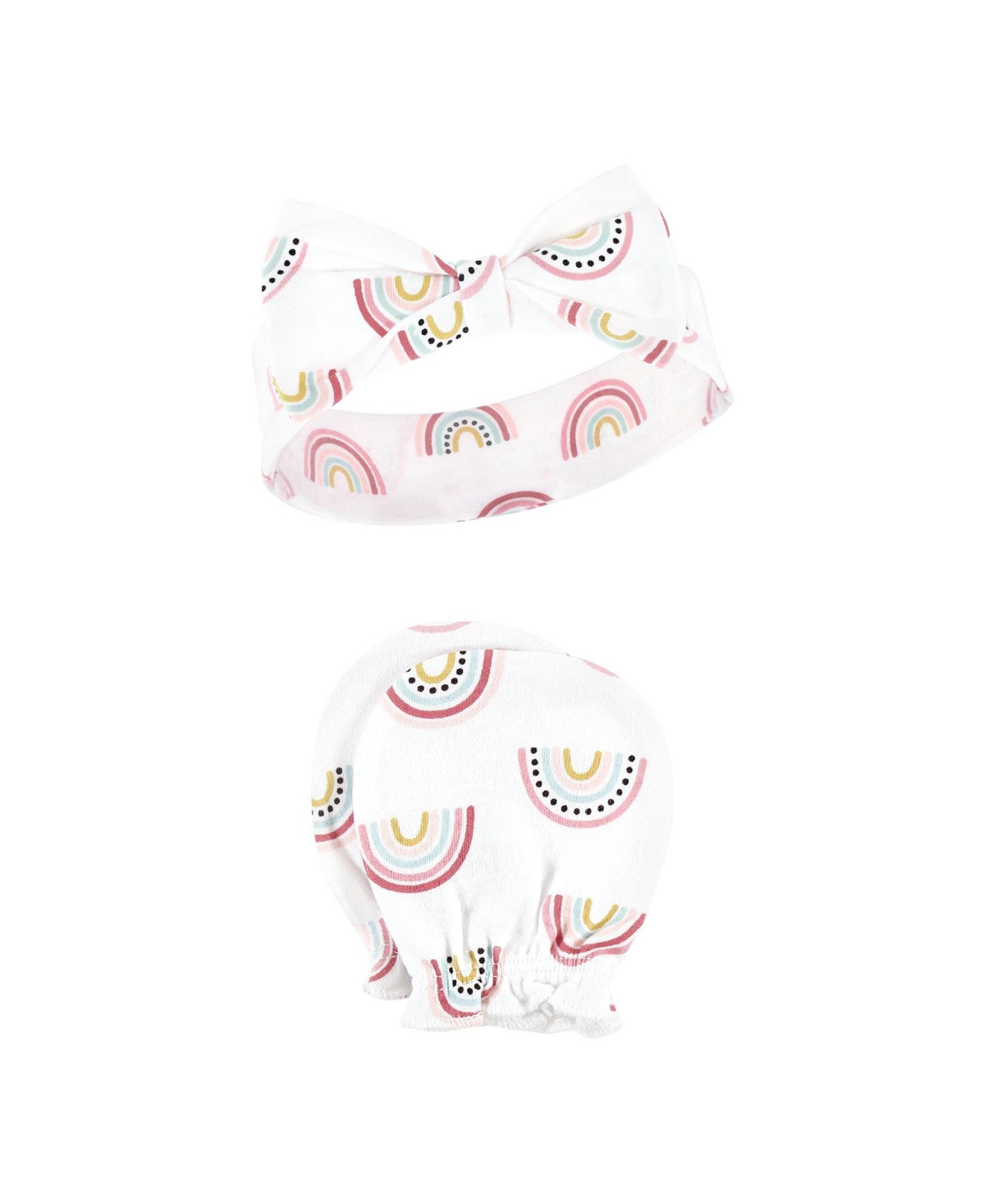 Hudson Baby Baby Girls Cotton Headband and Scratch Mitten Set, Months - Modern rainbow