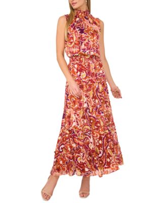 MSK Women's Printed Smocked Tiered Maxi Dress - Macy's