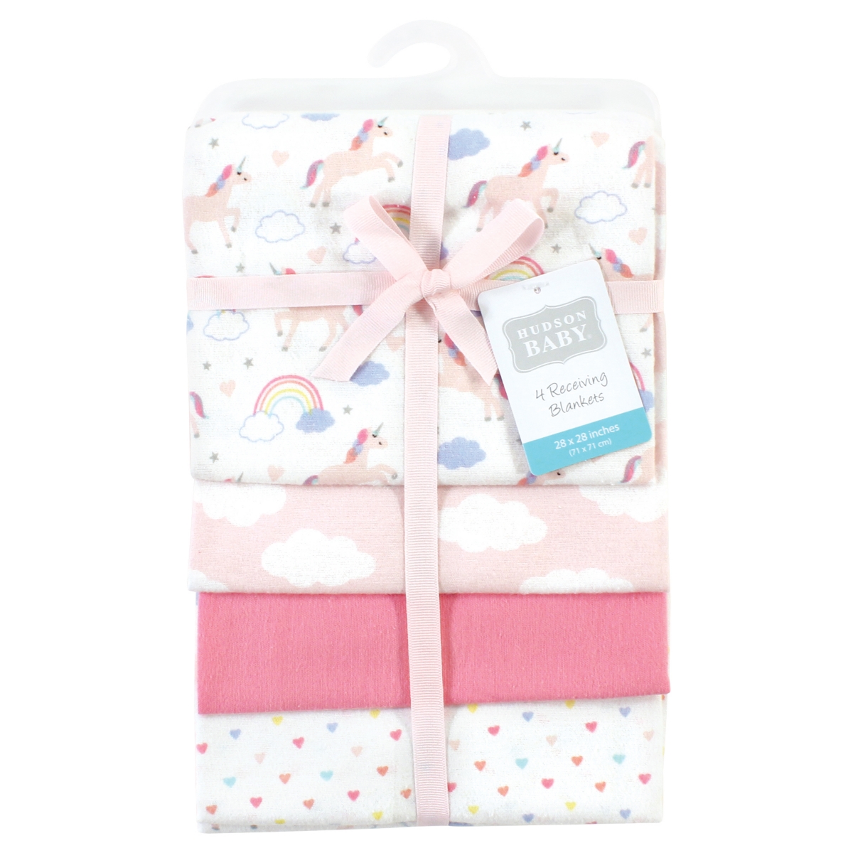 Hudson Baby Infant Girl Cotton Rich Flannel Receiving Blankets, One Size - Unicorns rainbows