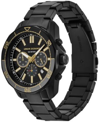 Men's Quartz Chronograph Black Stainless Steel Watch 44MM