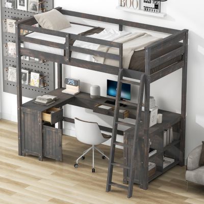Streamdale Twin Loft Bed with Desk, Drawers & Shelves
