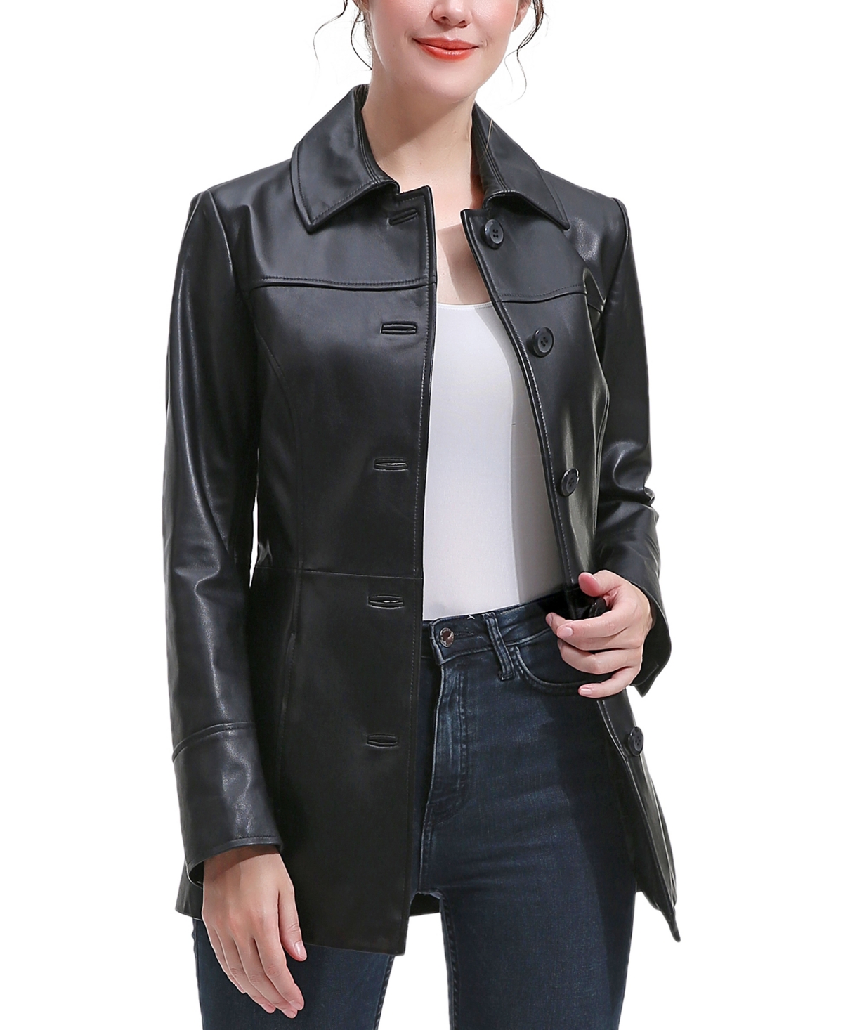 Plus Size Sofia Leather Car Coat - Black