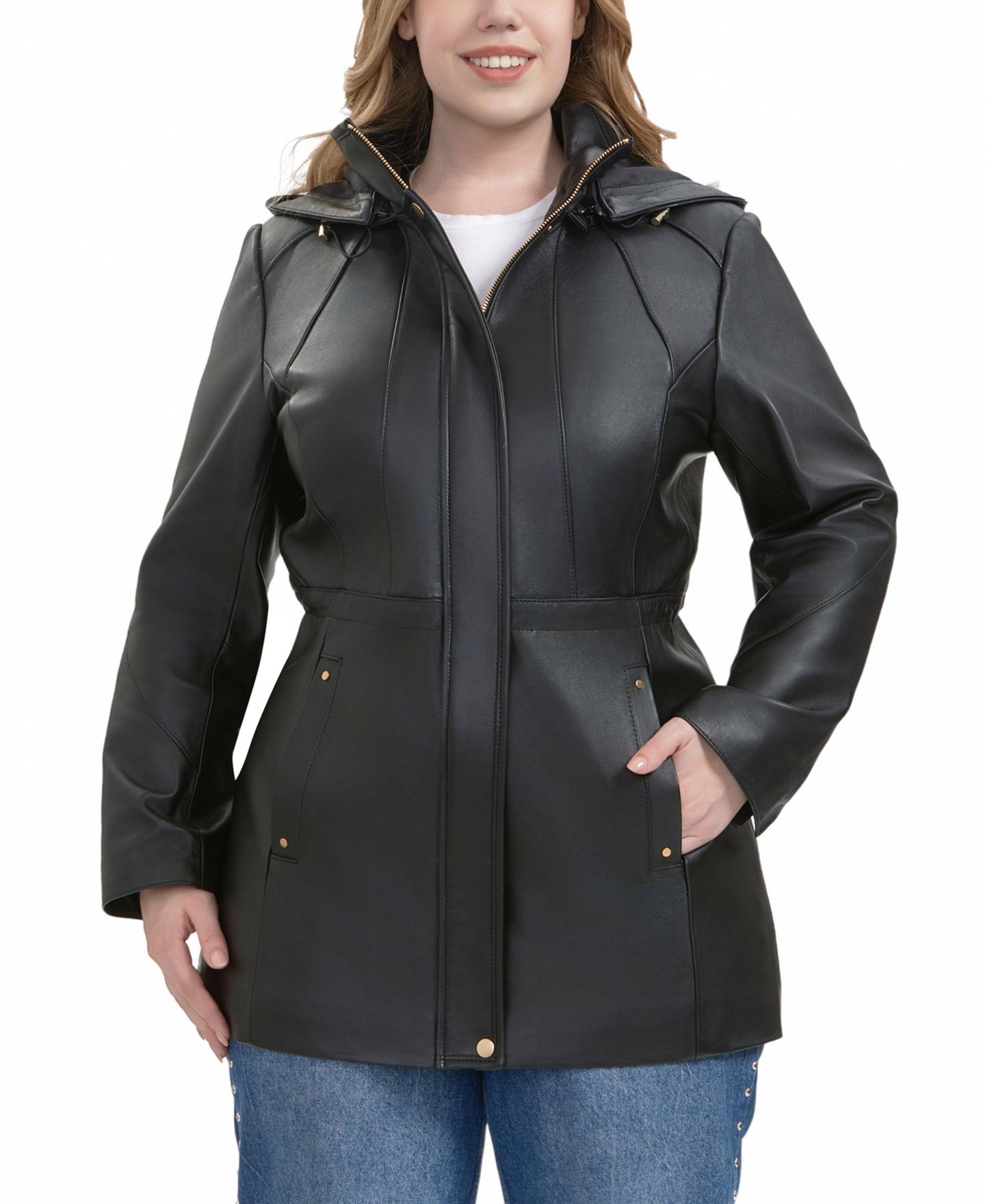Женская куртка BGSD Plus Size Elena Leather Parka, цвет: Чёрный — фото 1