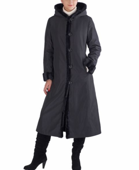 Женские куртки BGSD Women's Lillian Hooded Reversible Faux Mink Fur Long Coat