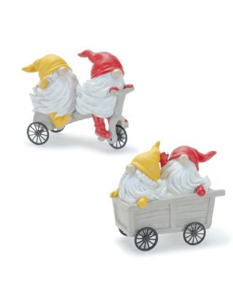 Whimsical Garden Gnome Figurine Riding A Scooter And Wheelbarrow (Set of 2)