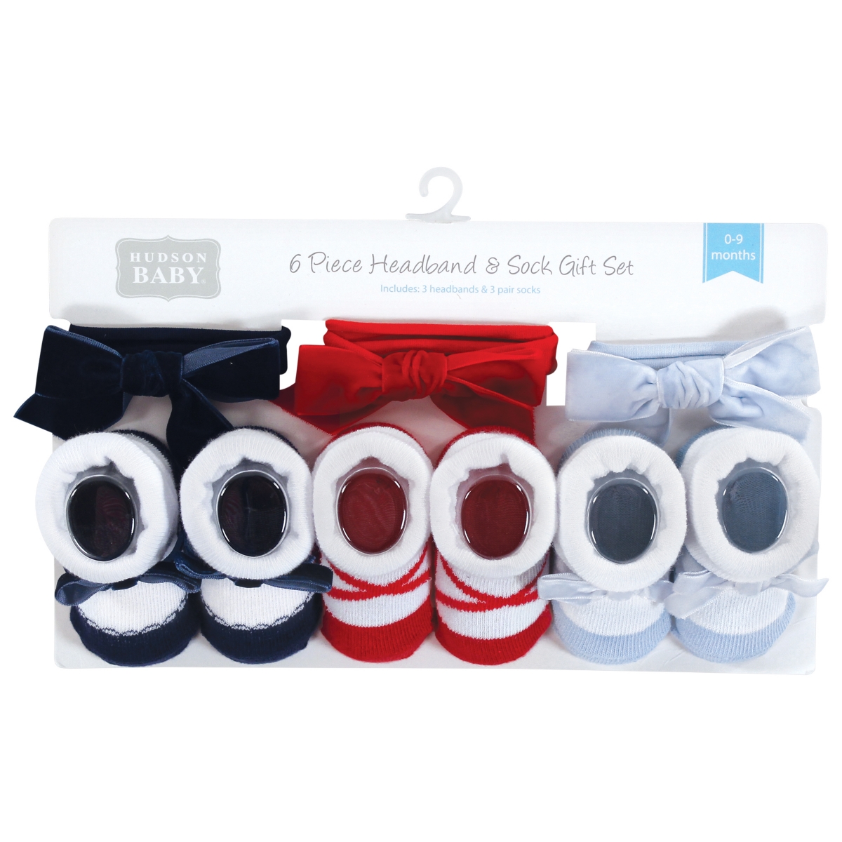 Hudson Baby Baby Girls Headband and Socks Giftset, One - Dark red blue
