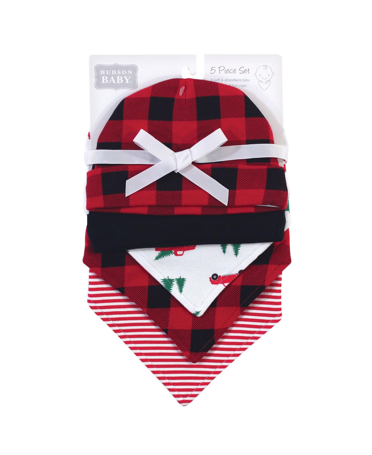 Hudson Baby Infant Boy Cotton Bib and Caps Set 5pk, Reindeer, One Size