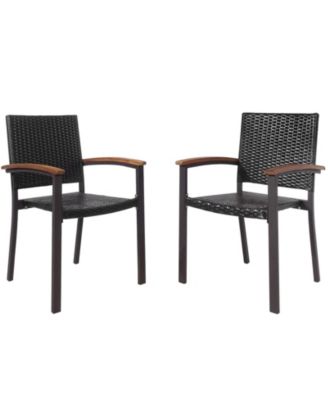 Set of 2 Outdoor Patio PE Rattan Dining Chairs