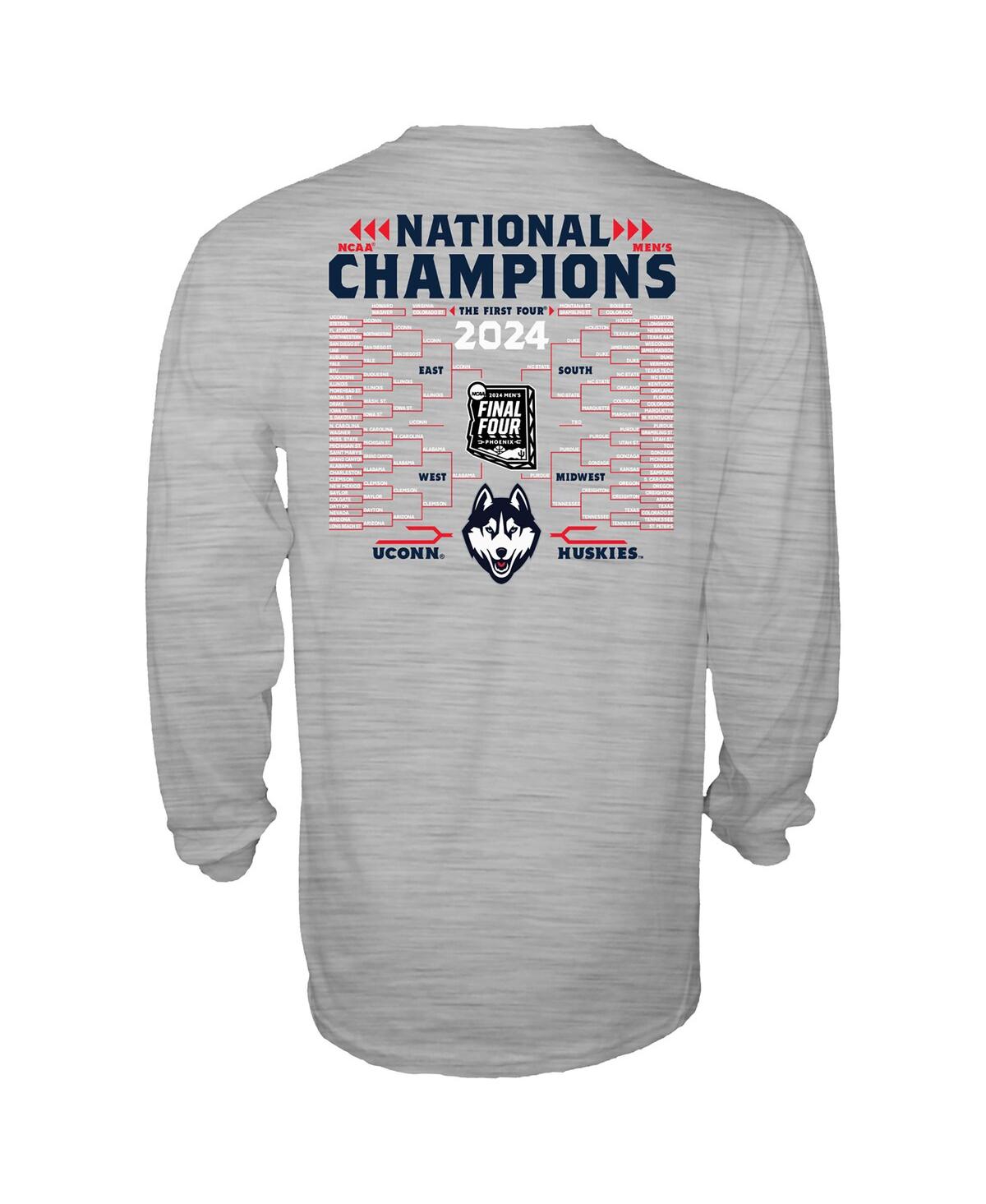 Blue 84 Men'sUConn Huskies 2024 Ncaa Men's Basketball National Champions Bracket Long Sleeve Shirt - Heather Gray