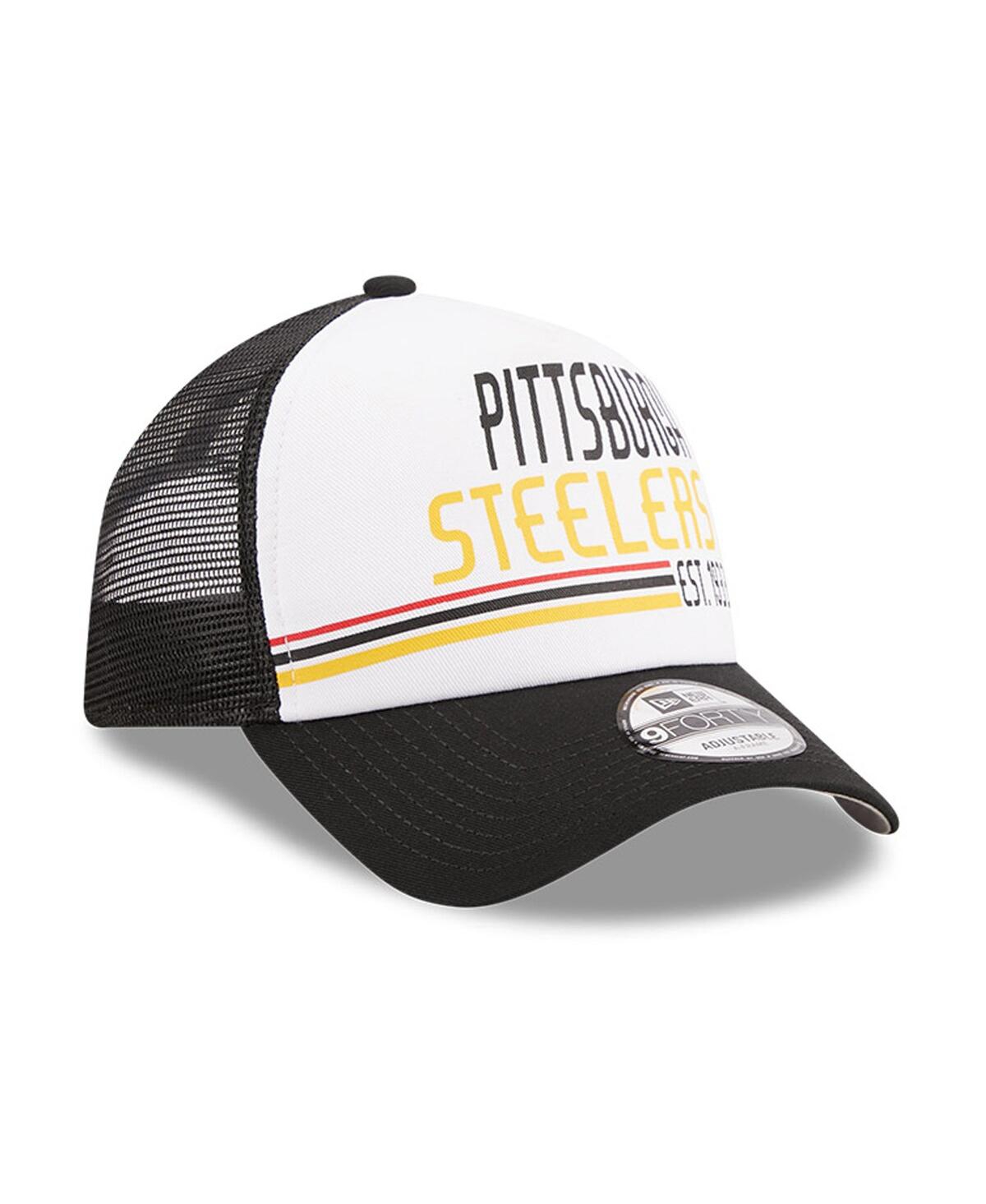 New Era Men's White/black Pittsburgh Steelers Stacked A-frame Trucker 9forty Adjustable Hat In White,black