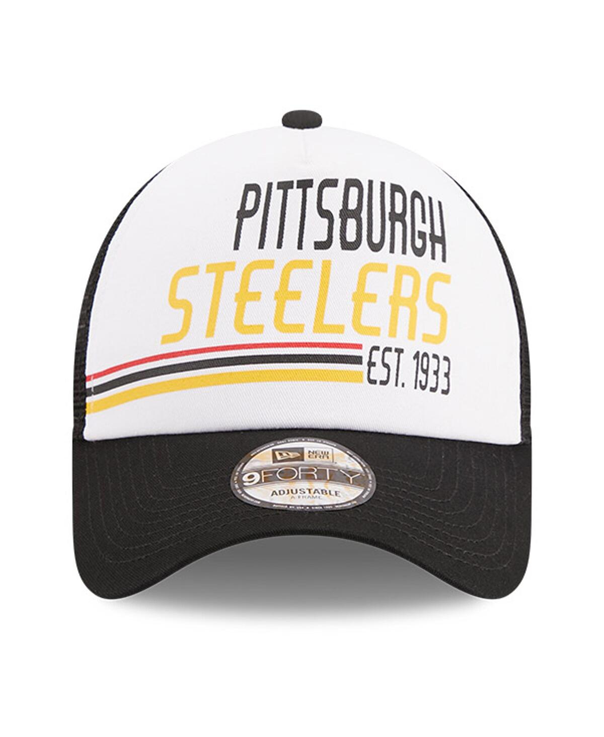 New Era Men's White/black Pittsburgh Steelers Stacked A-frame Trucker 9forty Adjustable Hat In White,black