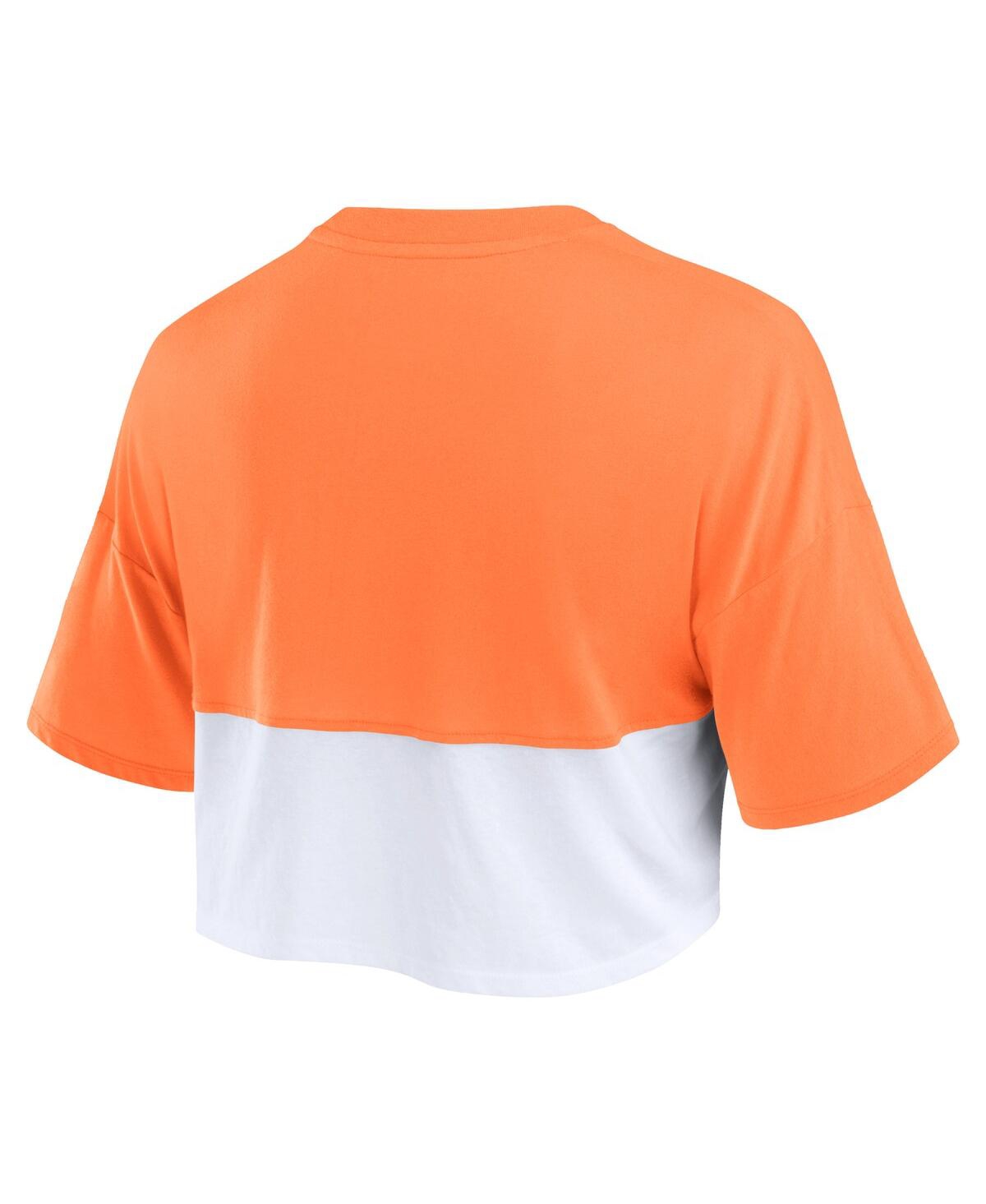 Fanatics Women's Orange/white Tennessee Volunteers Oversized Badge Colorblock Cropped T-shirt In Tennessee Orange,white