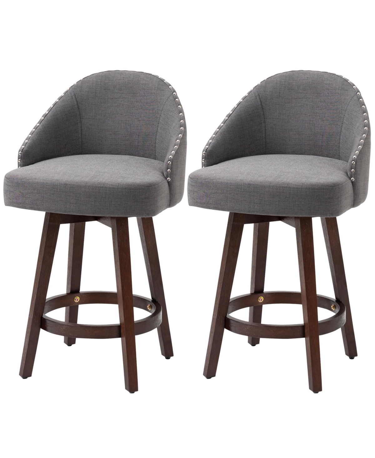 Homcom Fabric Bar stools Set of 2 Stools for Kitchen Counter with Nailhead Trim, Grey