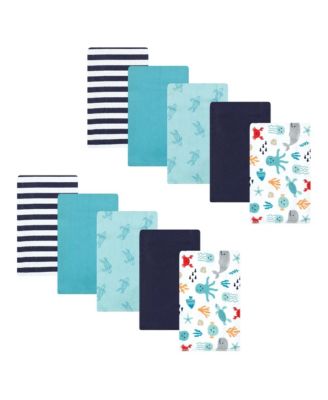 Hudson Baby Boys Ten-Piece Cotton-Poly Flannel Burp Cloth Set Blend - Sea characters 26$