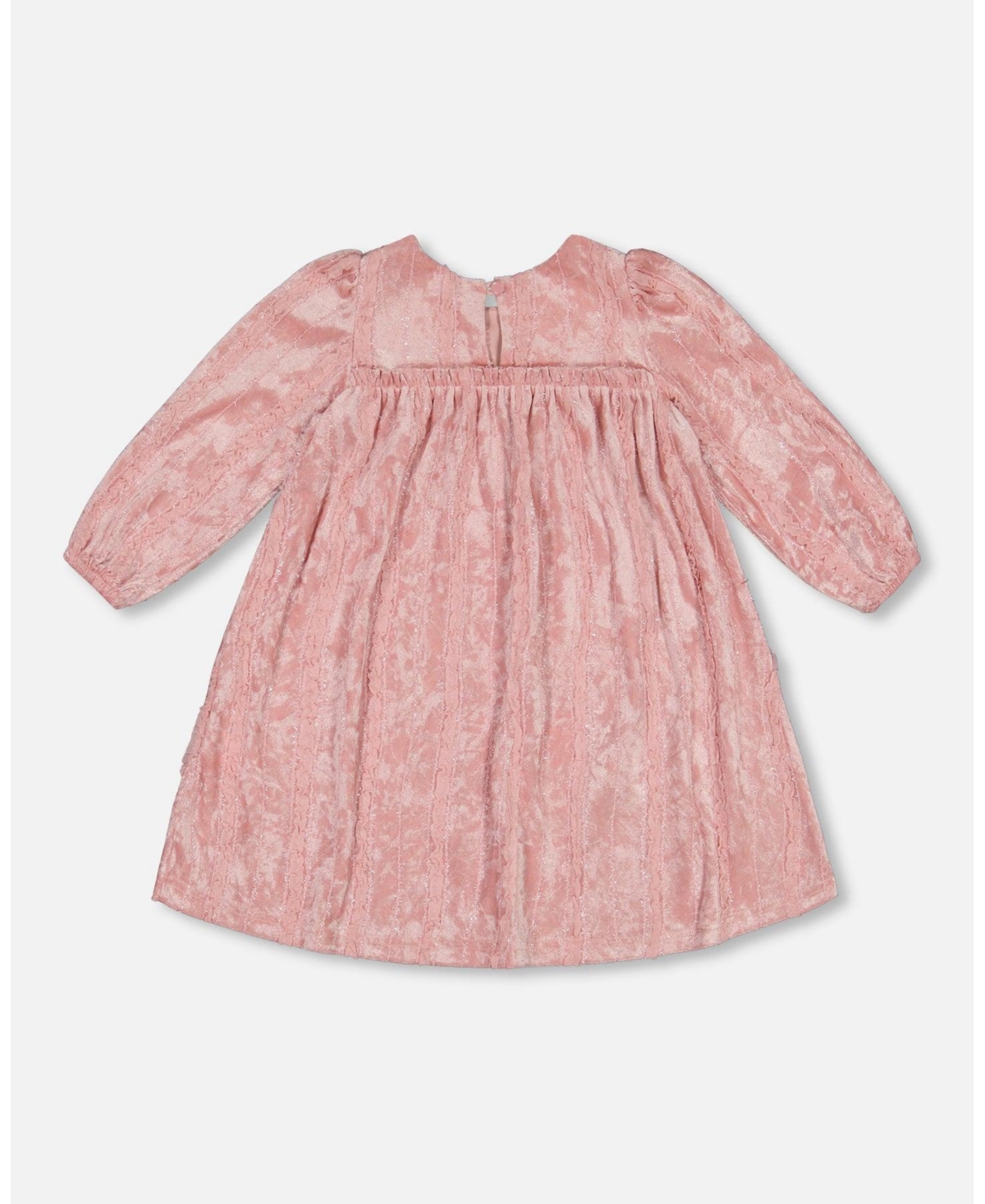 Deux par Deux Big Girls Long Sleeve Velvet Dress With Frills- Light pink