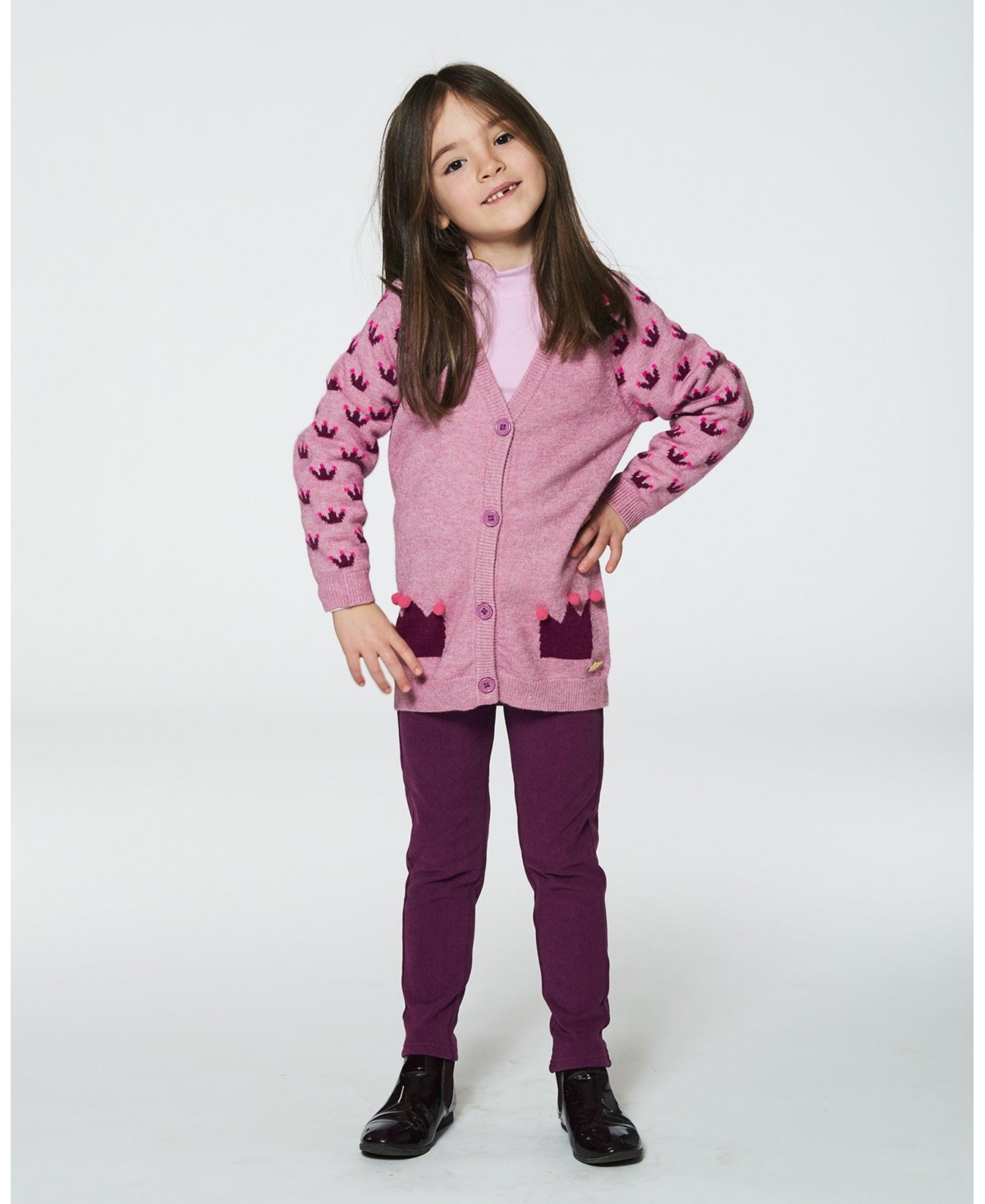 Deux par Deux Toddler Girls Jacquard Sleeve Knitted Long Cardigan Lavender