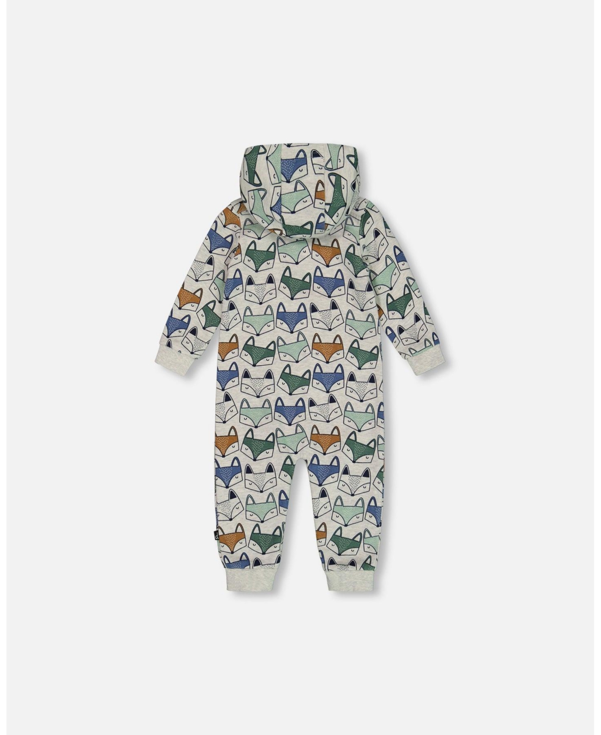 Deux par Deux Baby Boys Baby Printed Fox Hooded Fleece Jumpsuit Gray Mix