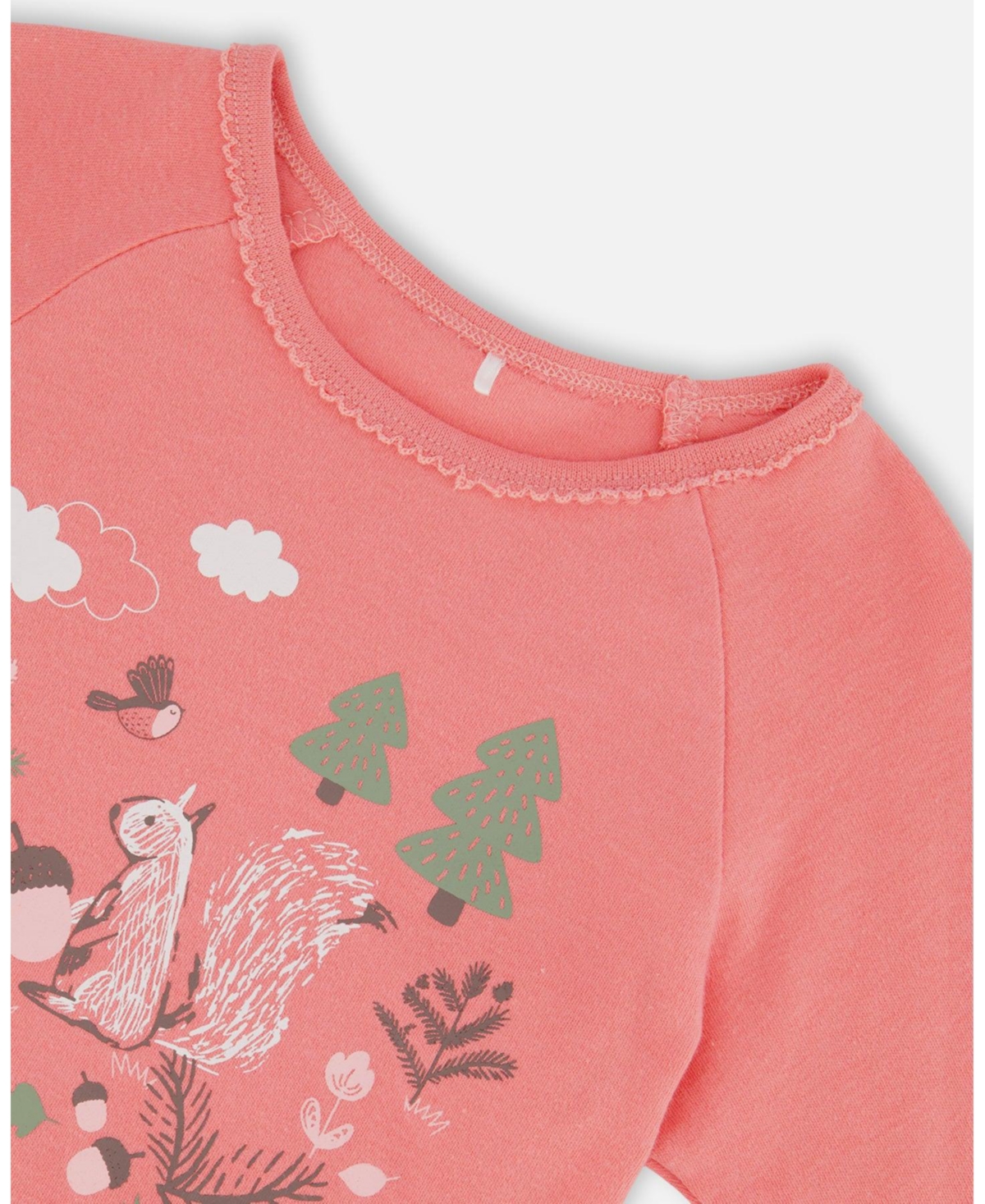 Deux par Deux Big Girls Organic Cotton Two Piece Pajama Set Beige Mix Printed Squirrel