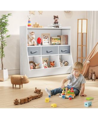 1 Pc MDF Non-Woven Fabric Rounded Edge 3-Drawer Open Cubbies Toy Storage Organizer