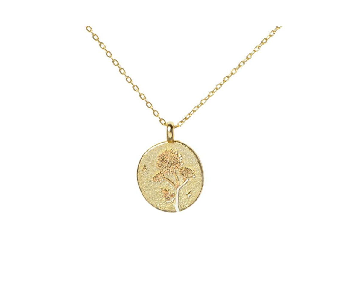 Sterling Silver Birth Flower Pendant Necklace - December narcissus