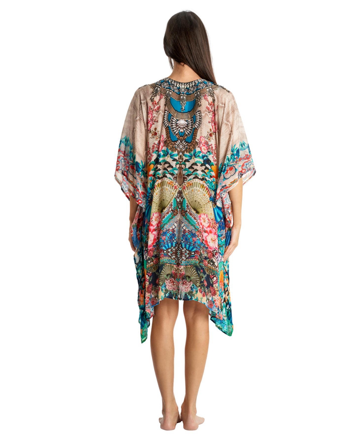 La Moda Clothing Women's V-neck Short Kaftan Dress