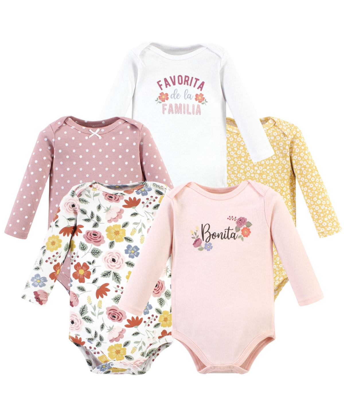 Hudson Baby Girls Cotton Long-Sleeve Bodysuits 5-Pack