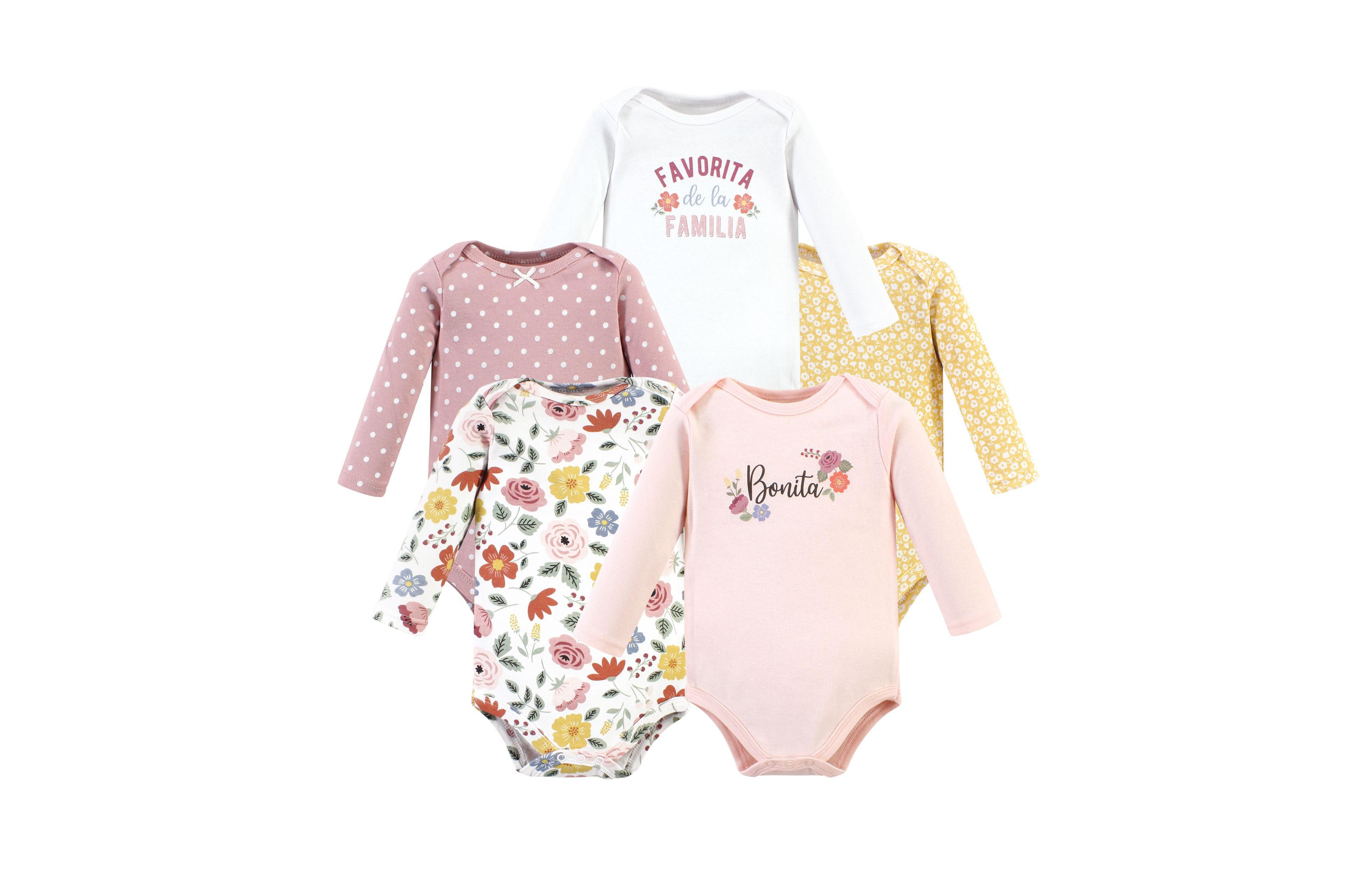 Hudson Baby Girls Cotton Long-Sleeve Bodysuits 5-Pack