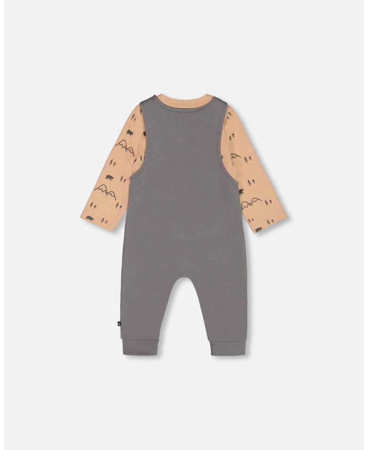Deux par Deux Baby Boys Organic Cotton Printed Onesie And Overall Set Dark Gray With Mountains - Dark gray and printed mountains