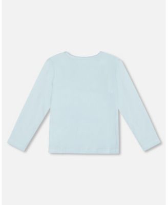 Big Girls Organic Cotton T-Shirt With Print Light Blue