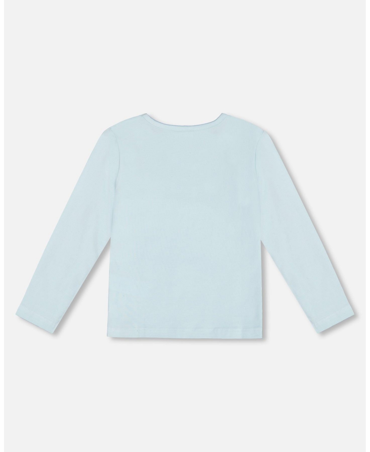 Deux par Deux Big Girls Organic Cotton T-Shirt With Print- Light blue