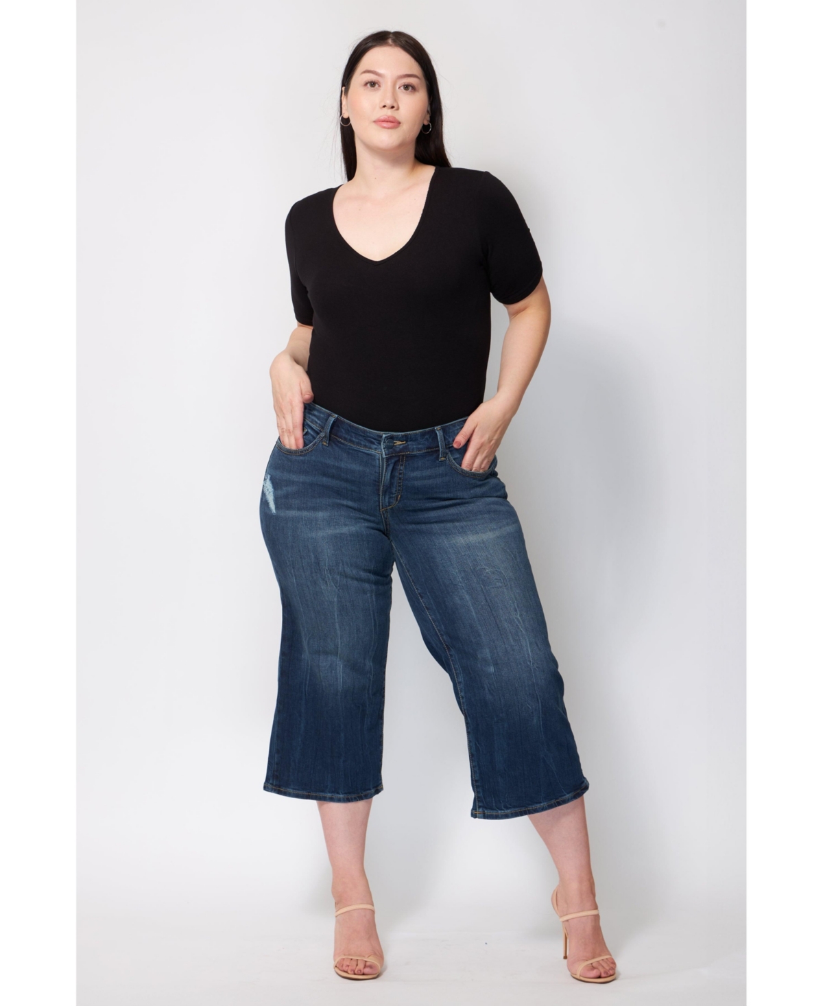 Plus Size Mid Rise Wide Leg Jeans - Rosemary
