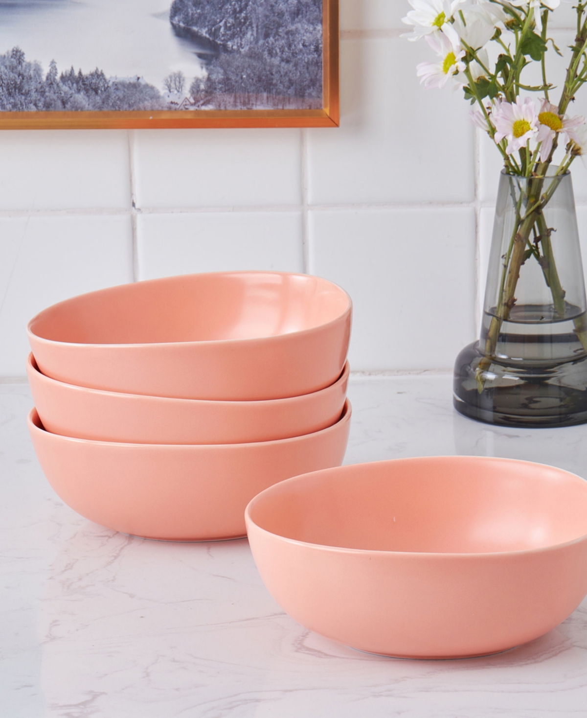 Stone Lain Delilah Porcelain Bowls, Set Of 6 In Peach