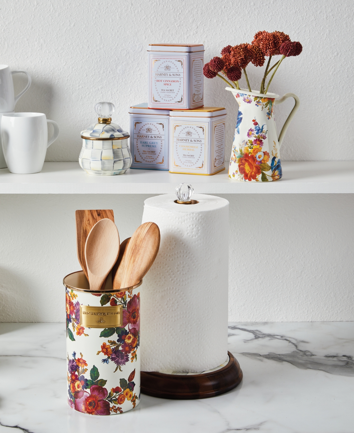 Mackenzie-childs White Flower Market Utensil Holder In No Color