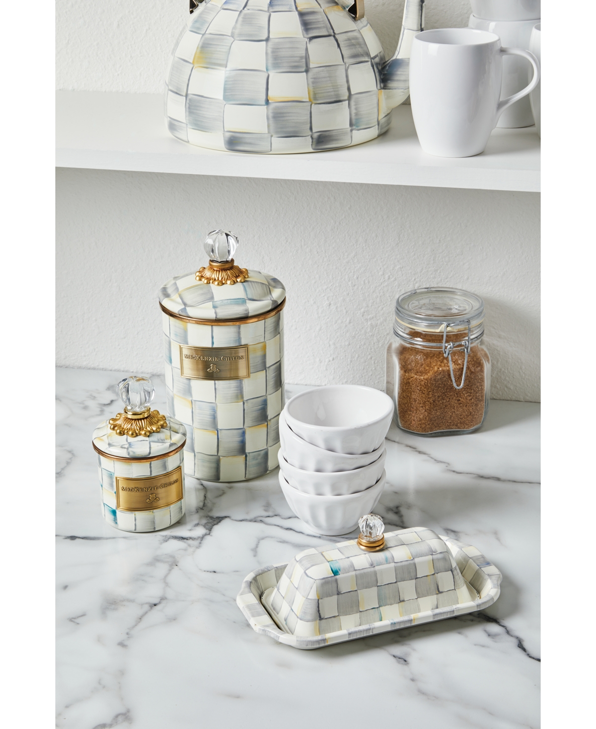 Mackenzie-childs Sterling Check Enameled Steel Large Canister In No Color