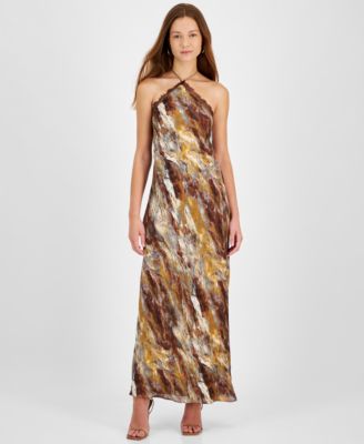1.STATE Women's Printed Lace-Trim Halter Sleeveless Maxi Dress - Macy's