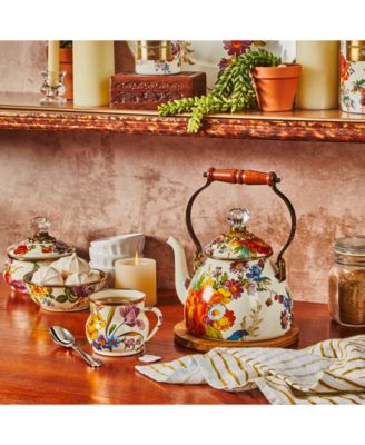 White Flower Market Enameled Steel Squashed Pot