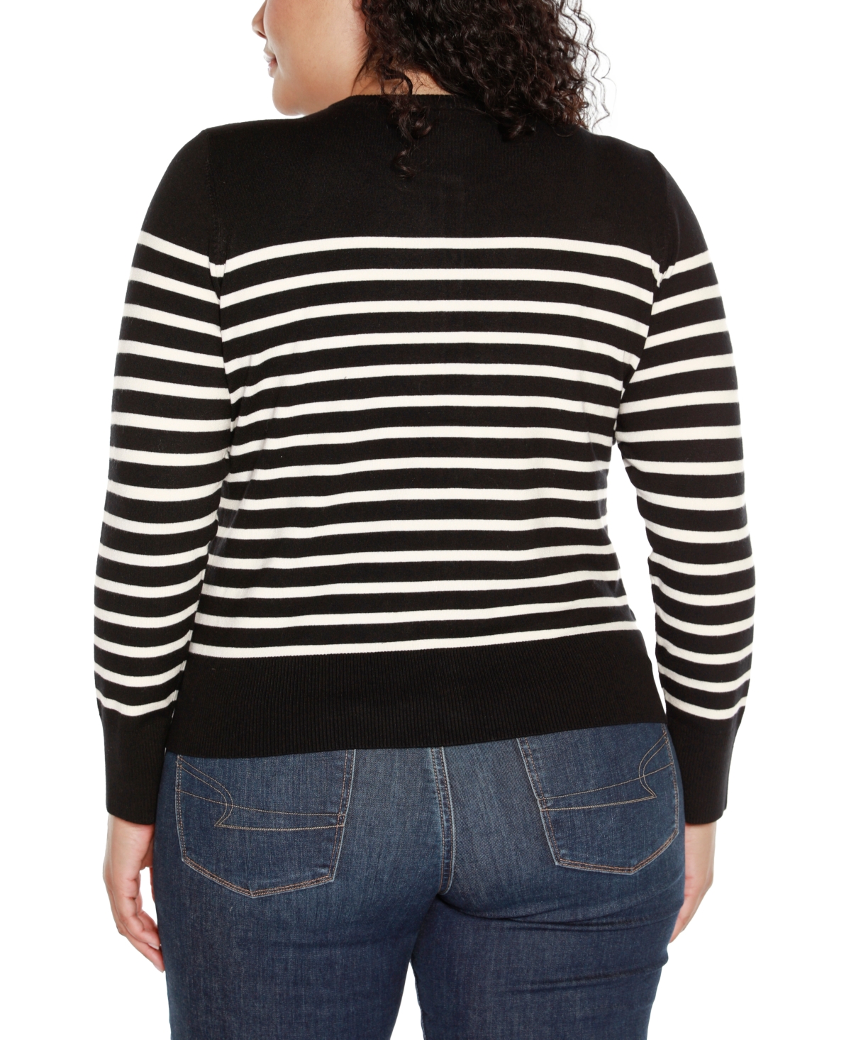 BELLDINI PLUS SIZE BRETON STRIPE CARDIGAN SWEATER 