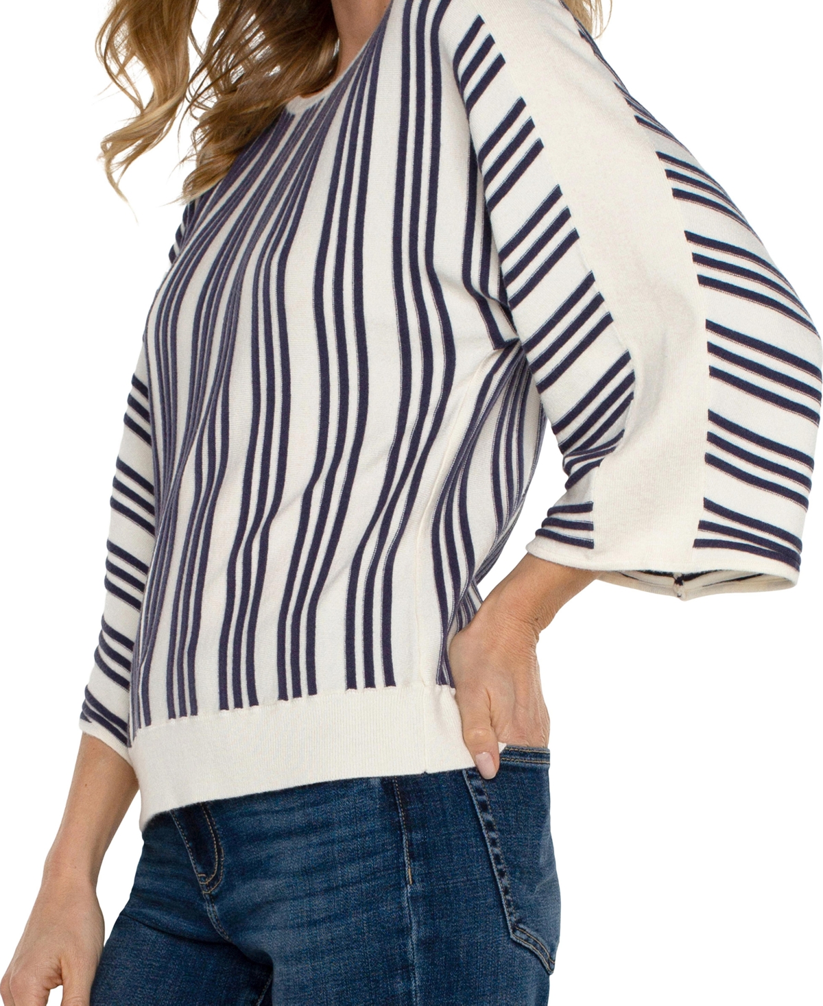 Liverpool Los Angeles Women's Striped Boatneck Sweater -Navy Stripe