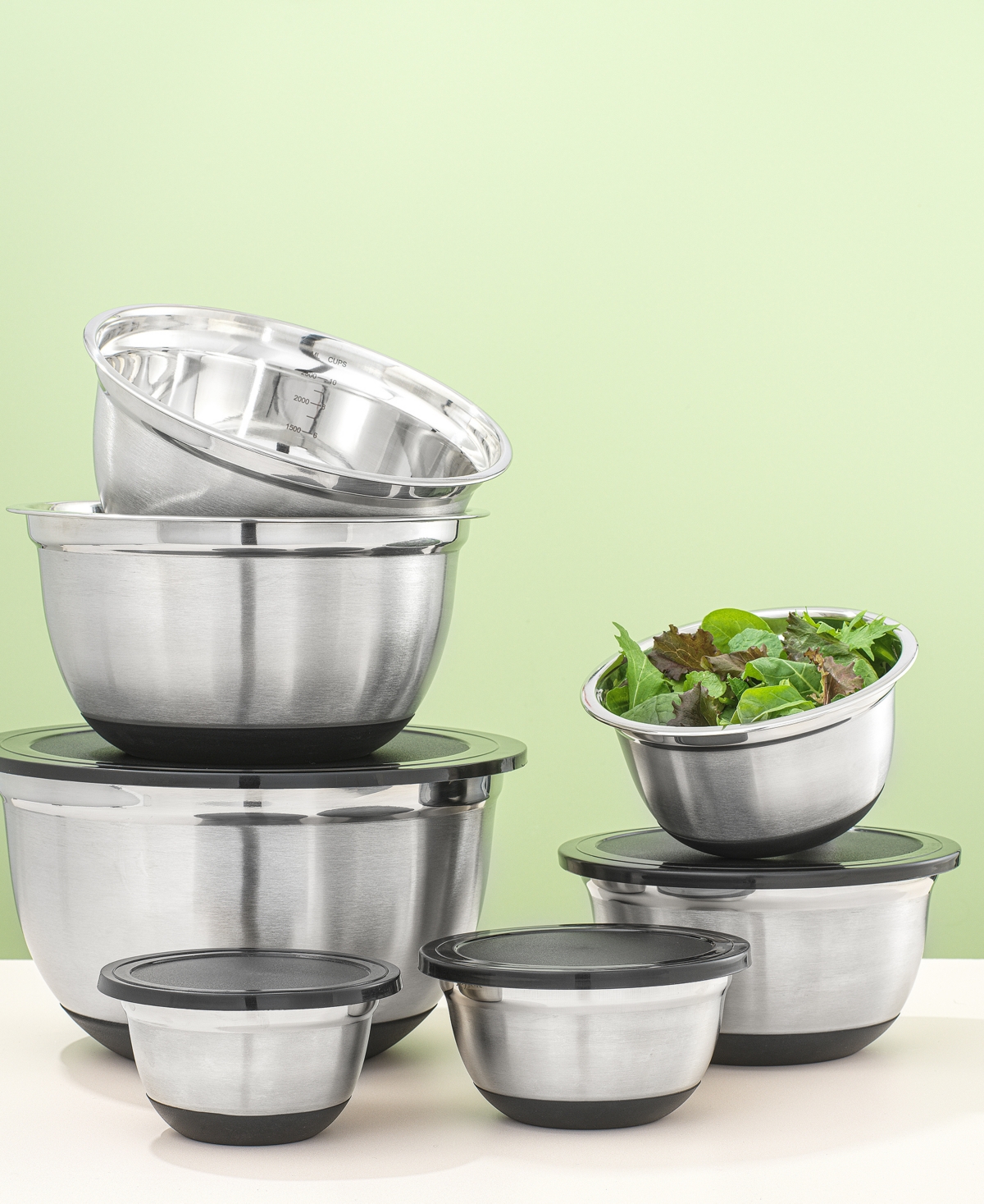 Joyjolt Stainless Steel Mixing Bowls With Lids Set Of 7 In Black