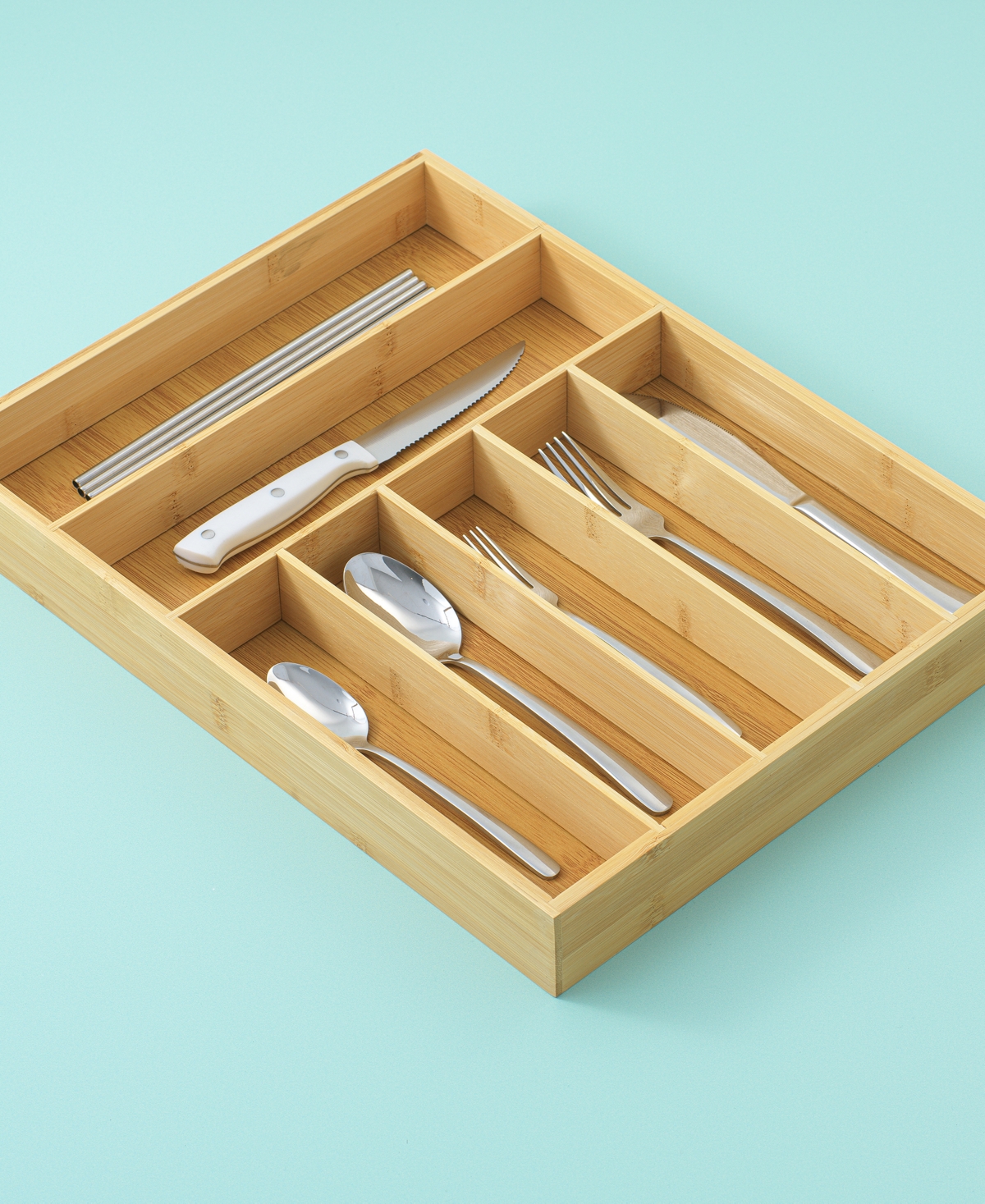 Joyjolt Bamboo 7 Slot Drawer Organizer For Kitchen Utensils In Brown