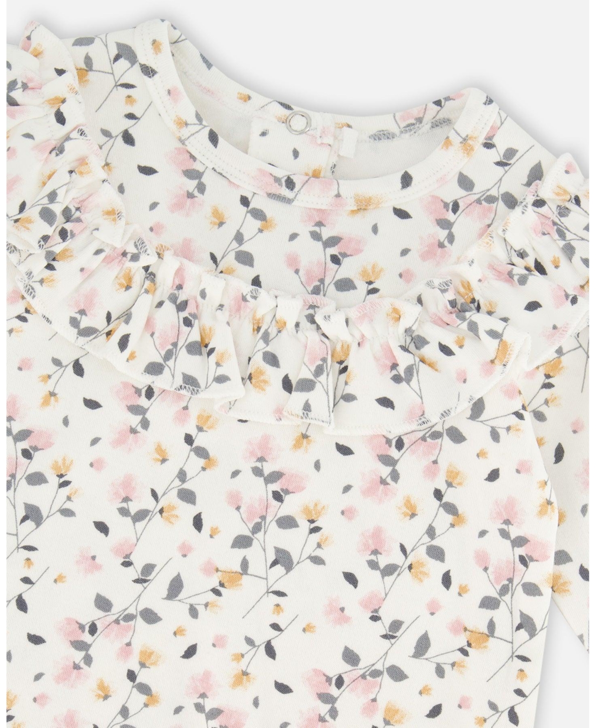 Deux par Deux Baby Girls Baby Printed Organic Cotton Top And Pants Set Cream With Flowers