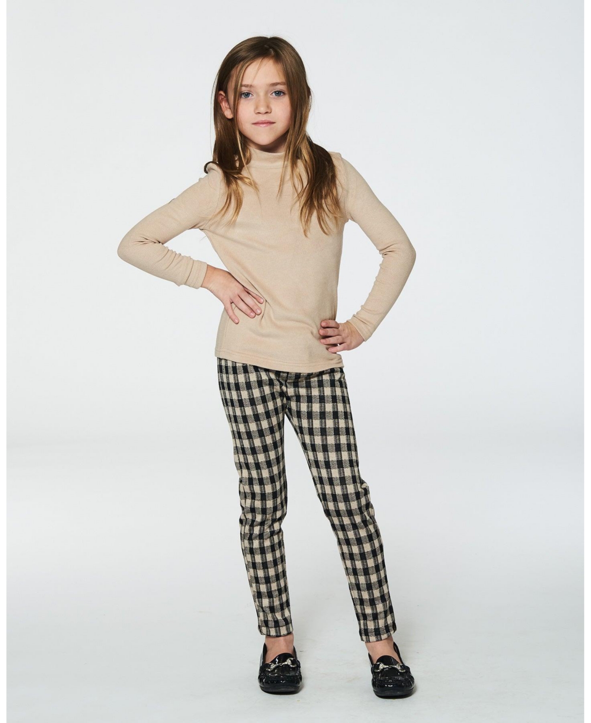 Deux par Deux Big Girls Treggings Plaid Black And Beige - Plaid black and beige