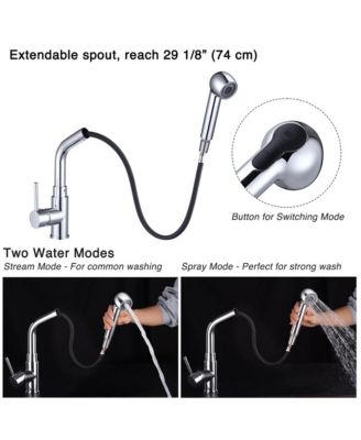 Stainless Steel Kitchen Sink Faucet Pull Out Dual Function Mixer Taps 1 Handle Long Neck