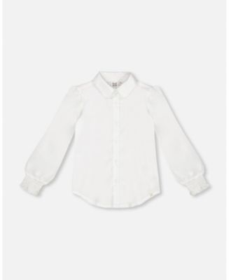 Deux par Deux Toddler Girls Long Sleeve Button Front Shirt Off White ...