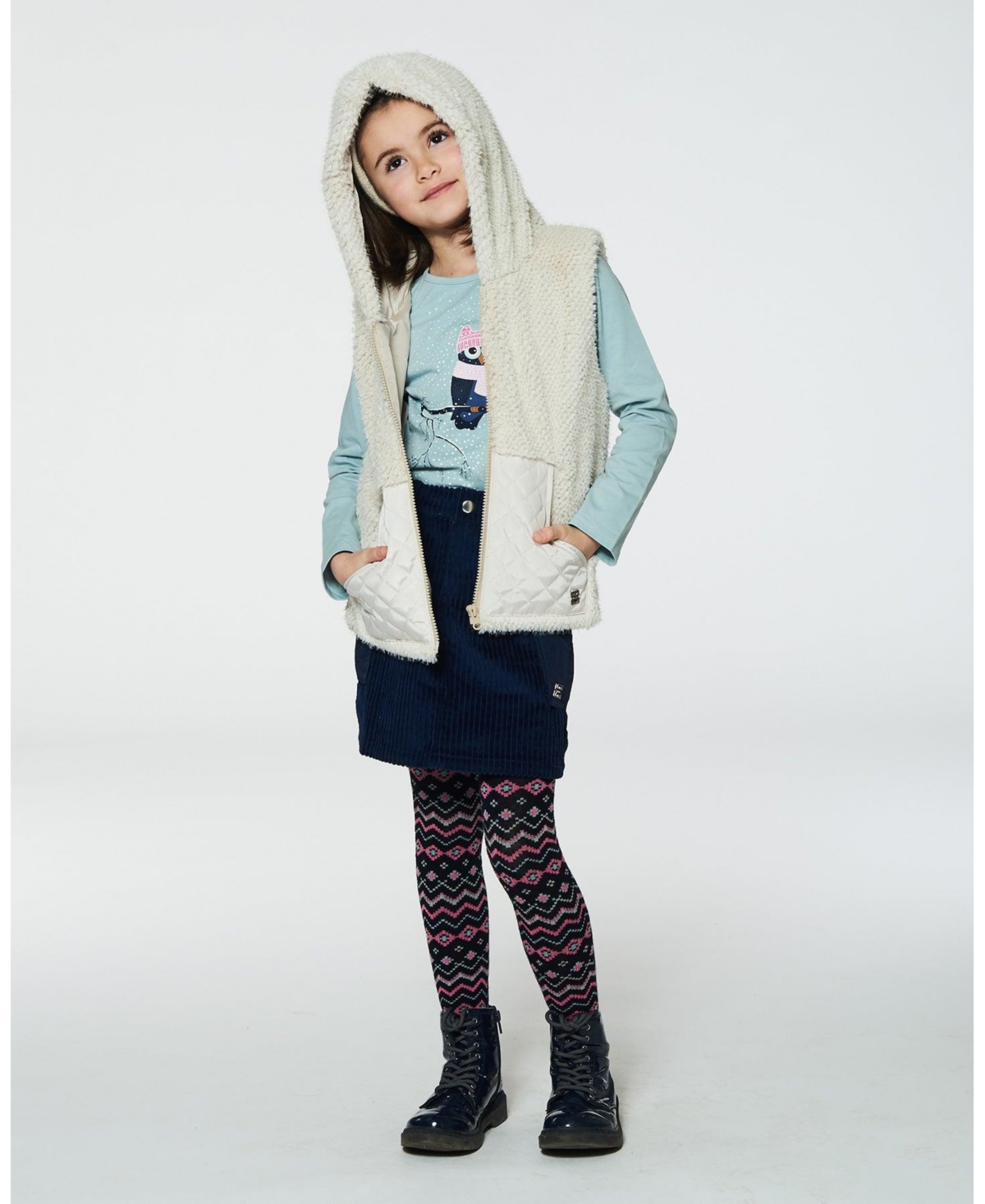 Deux par Deux Big Girls Hooded Vest With Pocket- Beige