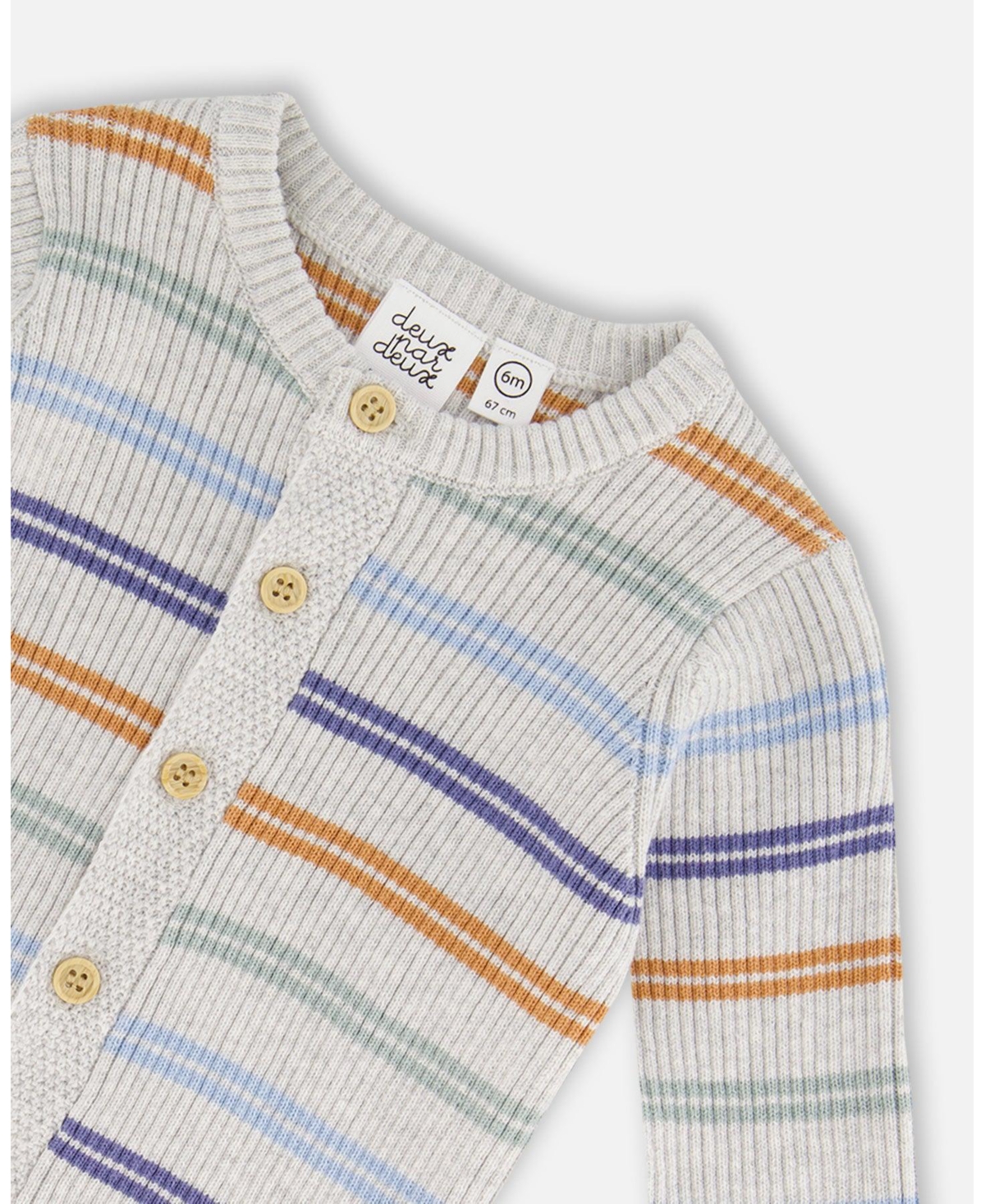 Deux par Deux Baby Boy Knitted Jumpsuit Stripe Hazel And Blue - Infant - Stripe hazel and blue