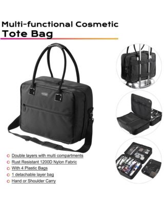 Makeup Bag Soft Sided Cosmetic Train Case 2 Layer Hangbag 4 Pouches