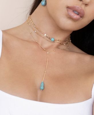 Turquoise 18k Gold Plated Multi-Chain Choker
