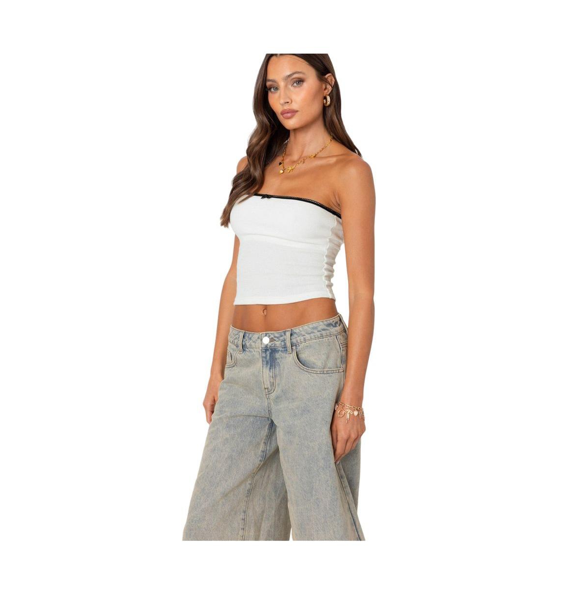 Edikted Women's Built In Bra Waffle Tube Top