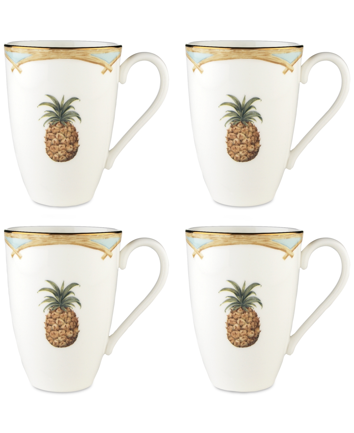 Lenox British Colonial Bamboo Mugs, Set Of 4 In White